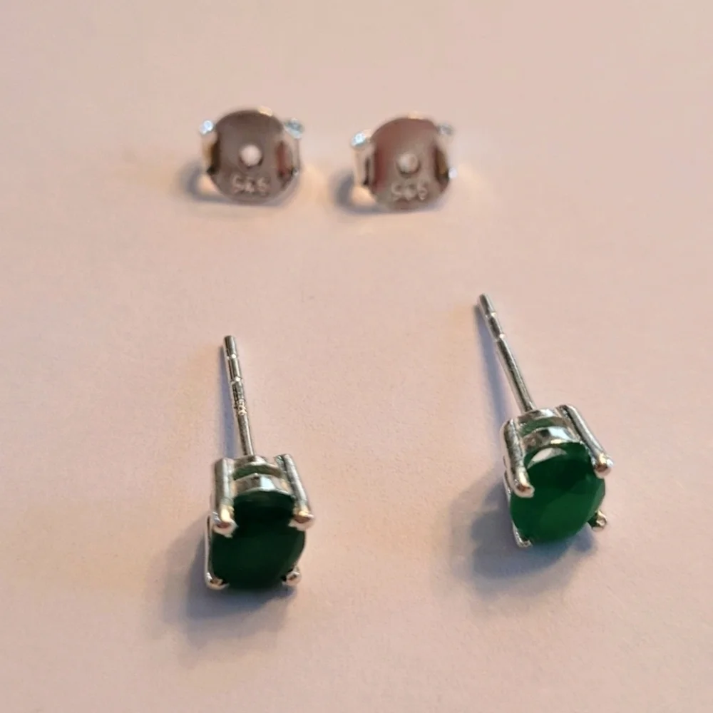 Green Onyx Oval‎ Stud Earrings 925 Sterling Silver Minimalist Gemstone Jewelry